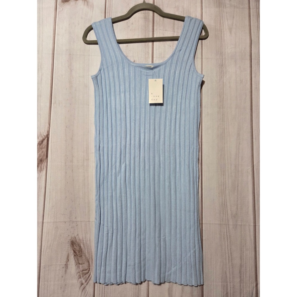 A New Day Womens Ribbed Knit Sleeveless Scoop‎ Neck Midi Dress Light Blue Large